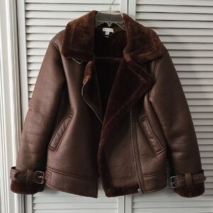 Topshop Brown Aviator Jacket (Tall)